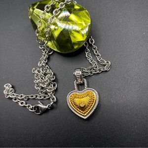 Mixed Metals Gold Heart On Silvertone Chain Necklace